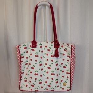 Papyrus Cherry And Gingham Canvas Tote Bag with Red Tassel X Large NWT